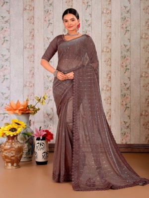 Online Bazaaar Embellished Bollywood Lycra Blend Saree(Brown)