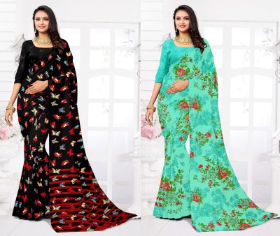 STYLEVEDA Paisley Daily Wear Georgette Saree(Pack of 2, Green, Black)