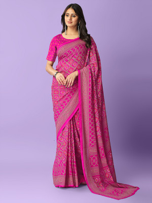 Leelavati Printed Bandhani Georgette Saree(Pink)