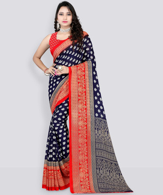 Leelavati Printed Daily Wear Georgette Saree(Dark Blue, Red)