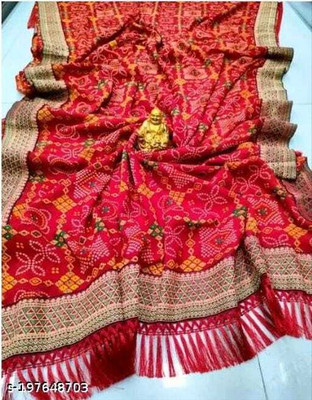 AAI KHODAL CREATION Printed Bandhani Georgette Saree(Red)