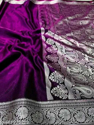 Aparna Solid/Plain Banarasi Satin Saree(Purple)