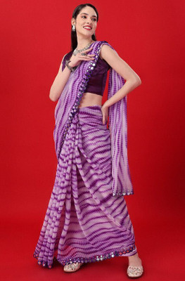 ROOP SUNDARI SAREES Printed, Checkered, Striped Leheria Georgette Saree(Purple)