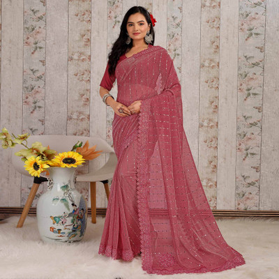 Vraggi Embellished Bollywood Lycra Blend Saree(Pink)