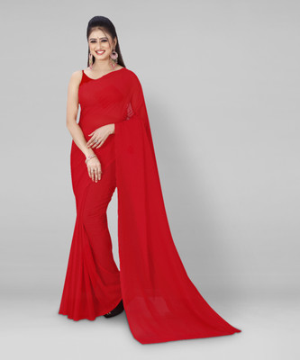 kashvi sarees Solid/Plain, Dyed Daily Wear Georgette Saree(Red)