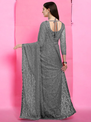 NEXA Self Design Bollywood Net Saree(Grey)
