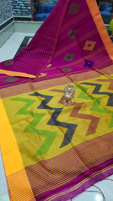 DAMAYETREE SAHA SHAREE CANTER Self Design Handloom Cotton Blend Saree(Pink)