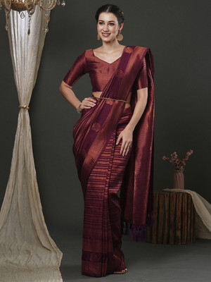 Tasrika Woven Kanjivaram Silk Blend Saree(Purple)