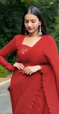nv patel Embroidered Bollywood Georgette Saree(Red)