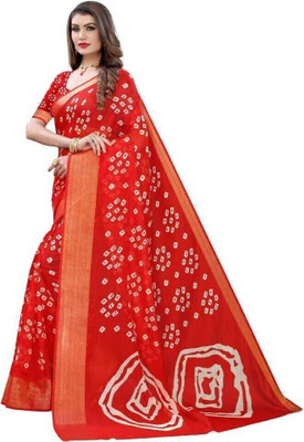 The Fashion Outlets Printed Bandhani Cotton Silk Saree(Orange)