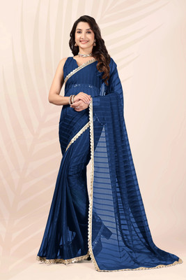 MAHADEV Embroidered Bollywood Georgette Saree(Dark Blue)