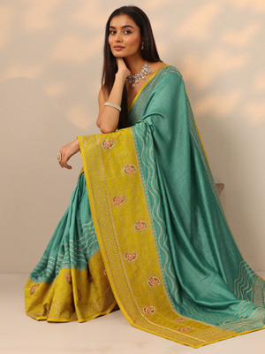 LIBAS Embellished Daily Wear Silk Blend Saree(Blue)