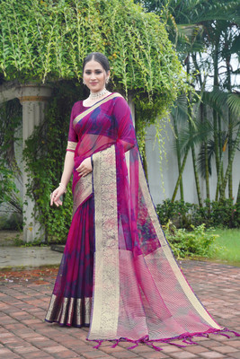 Aarunika MNT Printed Bollywood Organza Saree(Purple)