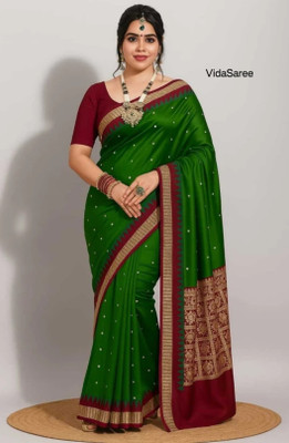 VidaSaree Woven Sambalpuri Handloom Polyester Saree(Green, Dark Green)