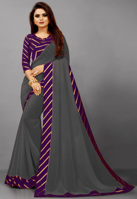 Rashiklal & Co. Solid/Plain Bollywood Georgette Saree(Purple, Grey)