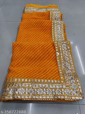 LAKHADATARI PRINTS Printed Leheria Georgette Saree(Mustard)