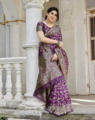 YASHIKA Woven Banarasi Art Silk Saree(Purple)