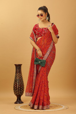 MAHARAJ SAREES Digital Print Bandhani Georgette Saree(Red)