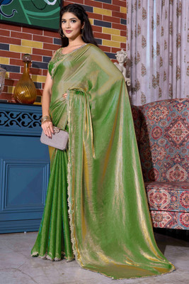 NewPoojaSaree Embroidered Bollywood Silk Blend, Pure Silk Saree(Green)