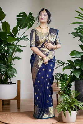 Miloz Woven Bollywood Georgette Saree(Dark Blue)
