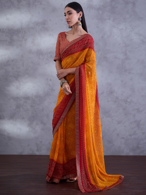 Tasrika Embellished Bandhani Georgette Saree(Yellow)