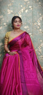 Anjali textile Woven Handloom Cotton Silk Saree(Pink)