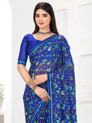 Sareemall Printed Bollywood Chiffon Saree(Blue)