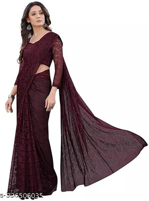 Vragi Self Design Bollywood Net Saree(Maroon)