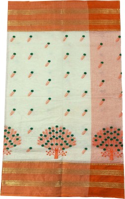 SHRISTI CLOTHINGS Embroidered Tant Pure Cotton Saree(Cream, Orange)