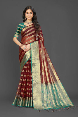 Aarunika IC Woven Bollywood Organza Saree(Magenta)