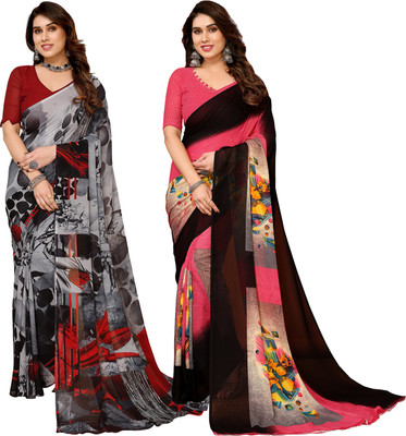 Anand Sarees Printed Daily Wear Georgette Saree(Pack of 2, Multicolor)