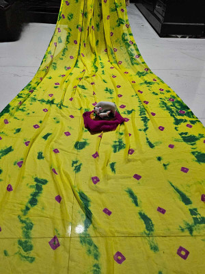 NeeLKANTH ENTERPRISE Checkered, Printed, Self Design, Color Block, Hand Painted Bandhani Chiffon Saree(Yellow)
