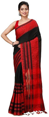 Dutta Textile Self Design Handloom Cotton Silk Saree(Black)