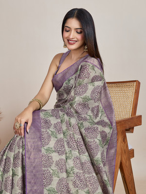 Divastri Printed Bollywood Tissue Saree(Purple)