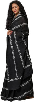 Harsh online Floral Print, Printed, Checkered Daily Wear Pure Cotton Saree(Black)