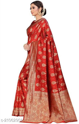 AD Saree Mall Solid/Plain Banarasi Silk Blend Saree(Mustard)