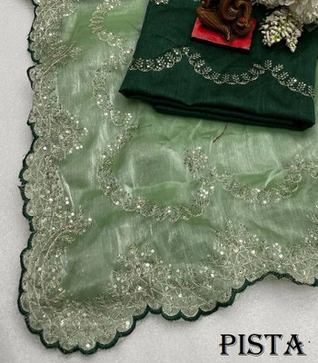 Sucikarman Embroidered Bollywood Chiffon Saree(Green)