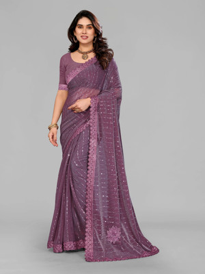 RELLAXAWAVES Embellished Bollywood Lycra Blend Saree(Purple)