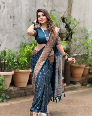AARADHYA Woven Banarasi Art Silk Saree(Blue)