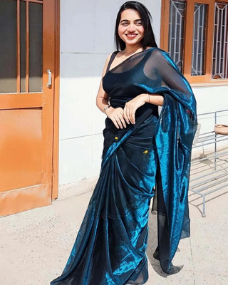 Vraggi Solid/Plain Bollywood Lycra Saree(Green)
