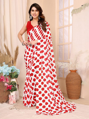 Moda Rapido Printed, Self Design Daily Wear Georgette Saree(Red, White)
