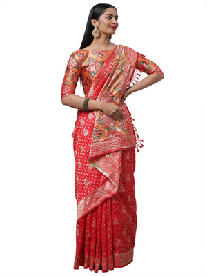 Akhilam Woven Dharmavaram Silk Blend Saree(Red)