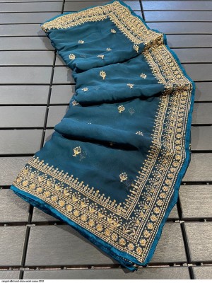 VISENA FAB Embroidered Bollywood Silk Blend Saree(Dark Blue)