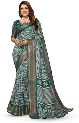 Moda Rapido Printed Bandhani Cotton Blend Saree(Green)