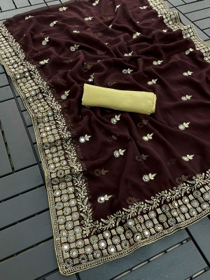 niseful Embroidered Bollywood Georgette Saree(Brown)