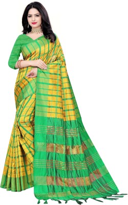 Jyanshu Creation Checkered Daily Wear Cotton Silk Saree(Green)