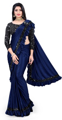 VIVIATRENDZ Embellished Bollywood Lycra Blend Saree(Blue)