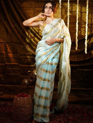 Lakshmi Boutique Woven, Self Design, Striped Bollywood Mulmul, Cotton Silk Saree(Pink, Gold)