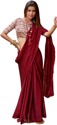 Akhilam Embellished Bollywood Chiffon Saree(Magenta)