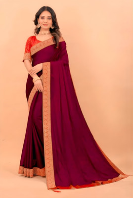 Bhavnfashion Solid/Plain, Embellished Bollywood Cotton Silk Saree(Maroon)